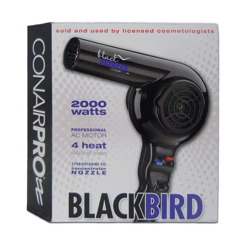 Conair BB075W Pro Blackbird 2000 Watt Hair Dryer for Fast Drying and Professional Styling 1Ea